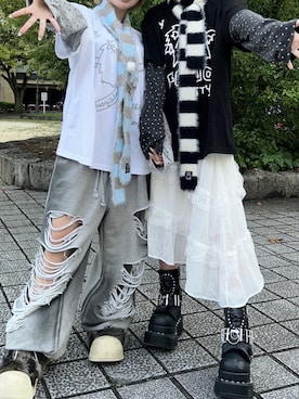 「アイテム（スウェットパンツ）」を使った、Never mind the XU / Chikashitsu+さん（レディース・153cm）の秋コーディネート