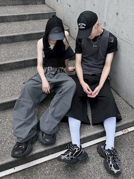 「アイテム（タンクトップ）」を使った、Never mind the XU / Chikashitsu+さん（レディース・165cm）の冬コーディネート