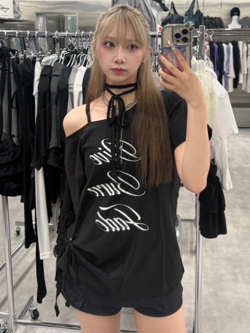 CRANK】LACE STRING OFF SHOULDER TOP（Tシャツ/カットソー