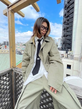 「BASIC COTTON（ベーシックコットン）のアイテム」を使った、Never mind the XU / Chikashitsu+さん（メンズ・170cm）の秋コーディネート