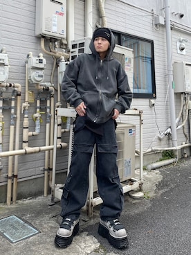 「XU（エックスユー）のアイテム（パンツ）」を使った、Never mind the XU / Chikashitsu+さん（メンズ・173cm）の夏コーディネート