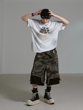 「アイテム（ニットキャップ/ビーニー）」を使った、Never mind the XU / Chikashitsu+さん（メンズ・177cm）の夏コーディネート