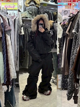 「アイテム（カーゴパンツ）」を使った、Never mind the XU / Chikashitsu+さん（レディース・153cm）の秋コーディネート