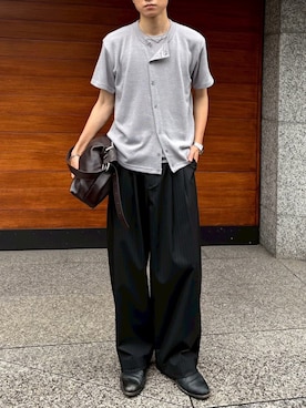 「Chikashitsu +（チカシツプラス）の【Chikashitsu +】sleek layered button half sleeve tee (4color) / 【チカシツプラス】スリークレイヤードボタン半袖カーディガンシャツ＜着用動画あり＞（Tシャツ/カットソー、グレー系）」を使った、Never mind the XU / Chikashitsu+さん（レディース・150cm）の夏コーディネート