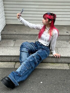 「UGLY SHADOW（アグリーシャドウ）のアイテム」を使った、Never mind the XU / Chikashitsu+さん（レディース・153cm）の春コーディネート