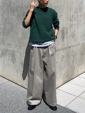 「Chikashitsu +（チカシツプラス）のアイテム（ニット/セーター）」を使った、Never mind the XU / Chikashitsu+さん（メンズ・175cm）の秋コーディネート