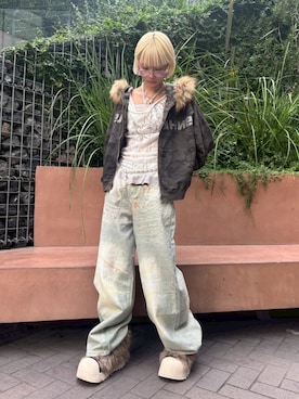 「アイテム（パーカー）」を使った、Never mind the XU / Chikashitsu+さん（レディース・160cm）の秋コーディネート