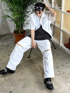 「XU（エックスユー）のアイテム（パンツ）」を使った、Never mind the XU / Chikashitsu+さん（メンズ・175cm）の夏コーディネート