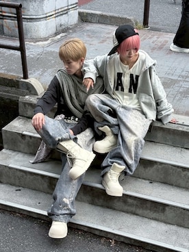 「アイテム（キャップ）」を使った、Never mind the XU / Chikashitsu+さん（レディース・152cm）の秋コーディネート