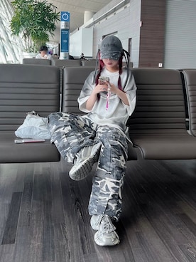 「BLACKPURPLE（ブラックパープル）のアイテム」を使った、Never mind the XU / Chikashitsu+さん（レディース・157cm）の夏コーディネート