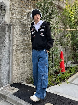 「NOMANUAL（NOMANUAL）のアイテム」を使った、Never mind the XU / Chikashitsu+さん（メンズ・181cm）の秋コーディネート