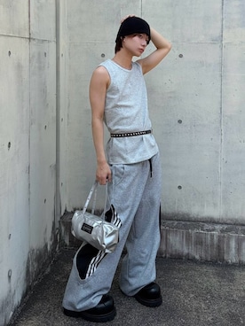 「Never mind the XU（ネバーマインドザエックスユー）の【Never mind the XU】tribal embroidered tank top / 【ネバーマインド ザ エックスユー】トライバル刺繍タンクトップ（タンクトップ、グレー系）」を使った、Never mind the XU / Chikashitsu+さん（レディース・150cm）の夏コーディネート