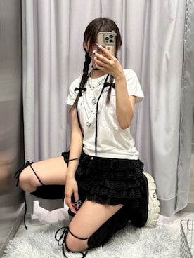 「アイテム（レッグウォーマー）」を使った、Never mind the XU / Chikashitsu+さん（レディース・153cm）の秋コーディネート
