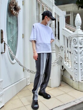 「Chikashitsu +（チカシツプラス）のアイテム（ベスト）」を使った、Never mind the XU / Chikashitsu+さん（メンズ・173cm）の夏コーディネート