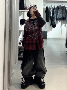 「DIG YOUR OWN GRAVE（ディグユアオウングレイブ）の【DIG YOUR OWN GRAVE】SILENT CROSS CAP / 【ディグユアオウングレイブ】スタッズキャップ（キャップ、ブラック系）」を使った、Never mind the XU / Chikashitsu+さん（メンズ・167cm）の春コーディネート