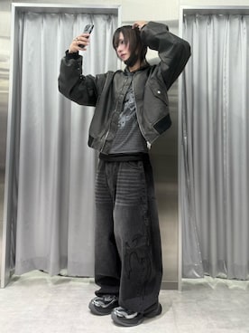 「アイテム（MA-1）」を使った、Never mind the XU / Chikashitsu+さん（メンズ・172cm）の秋コーディネート