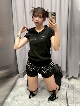 「FLAREUP（フレアアップ）のアイテム（トップス）」を使った、Never mind the XU / Chikashitsu+さん（レディース・153cm）の夏コーディネート