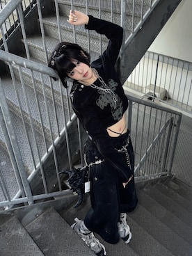 「Never mind the XU（ネバーマインドザエックスユー）の【Never mind the XU】2way chain cross necklace / 【ネバーマインド ザ エックスユー】チェーンクロスネックレス（ネックレス、シルバー系）」を使った、Never mind the XU / Chikashitsu+さん（レディース・150cm）の夏コーディネート