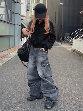 「ハンチング」｜「アイテム（ブルゾン）」を使った、Never mind the XU / Chikashitsu+さん（レディース・152cm）の冬コーディネート