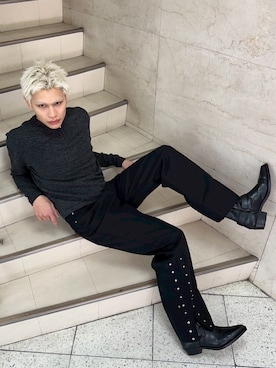 「Chikashitsu +（チカシツプラス）のアイテム（パンツ）」を使った、Never mind the XU / Chikashitsu+さん（メンズ・185cm）の春コーディネート