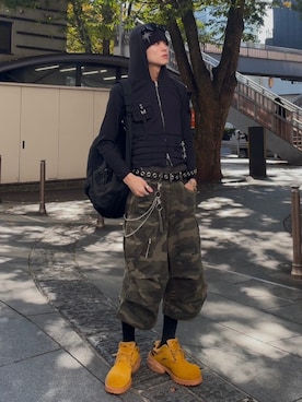 「NOMANUAL（NOMANUAL）のアイテム」を使った、Never mind the XU / Chikashitsu+さん（メンズ・173cm）の秋コーディネート