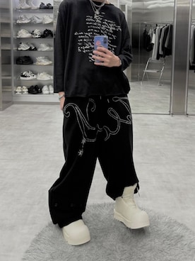 「アイテム（スウェットパンツ）」を使った、Never mind the XU / Chikashitsu+さん（メンズ・164cm）の秋コーディネート