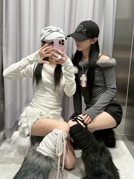 「アイテム（レッグウォーマー）」を使った、Never mind the XU / Chikashitsu+さん（レディース・153cm）の秋コーディネート