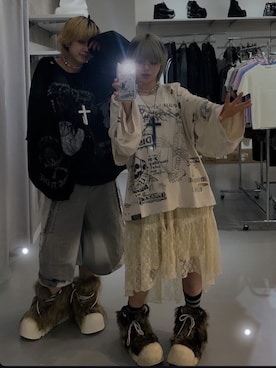 「Never mind the XU / Chikashitsu+（ネバーマインド ザ エックスユー / チカシツプラス）のアイテム（ネックレス）」を使った、Never mind the XU / Chikashitsu+さん（レディース・153cm）の秋コーディネート