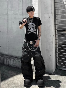 「RICH（リッチ）のアイテム」を使った、Never mind the XU / Chikashitsu+さん（メンズ・171cm）の夏コーディネート