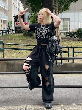 「アイテム（スウェットパンツ）」を使った、Never mind the XU / Chikashitsu+さん（レディース・158cm）の秋コーディネート
