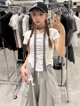 「アイテム（帽子）」を使った、Never mind the XU / Chikashitsu+さん（レディース・153cm）の夏コーディネート