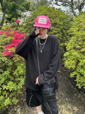 「ESC STUDIO（イーエスシースタジオ）のアイテム（キャップ）」を使った、Never mind the XU / Chikashitsu+さん（レディース・163cm）の春コーディネート