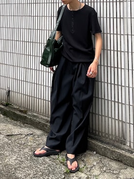「Chikashitsu +（チカシツプラス）のアイテム（Tシャツ/カットソー）」を使った、Never mind the XU / Chikashitsu+さん（メンズ・175cm）の夏コーディネート