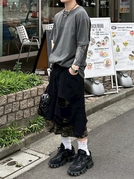 「アイテム（ハンドバッグ）」を使った、Never mind the XU / Chikashitsu+さん（メンズ・170cm）の秋コーディネート