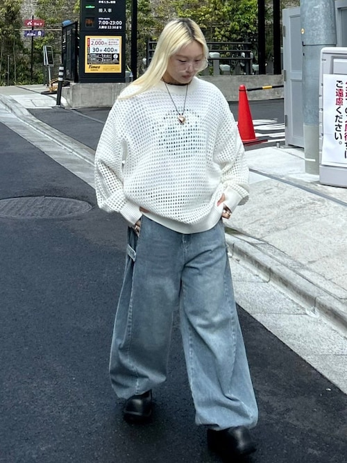 ちょっこりさん　服　シャツ&amp;ジーンズ　黒カーデ　メガネ 37.5（R）テクノロジー ワッシャータスラン レギュラーカラー