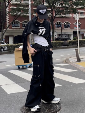 「NOMANUAL（NOMANUAL）のアイテム（帽子）」を使った、Never mind the XU / Chikashitsu+さん（メンズ・173cm）の秋コーディネート