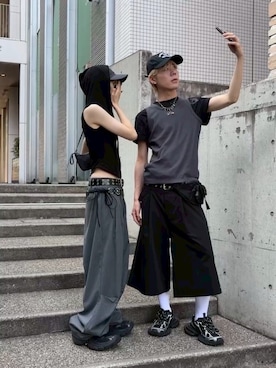 「アイテム（タンクトップ）」を使った、Never mind the XU / Chikashitsu+さん（レディース・165cm）の秋コーディネート