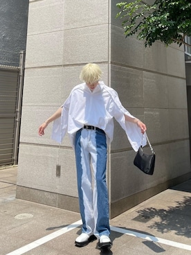 「BASIC COTTON（ベーシックコットン）のアイテム」を使った、Never mind the XU / Chikashitsu+さん（メンズ・178cm）の夏コーディネート