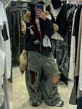 「アイテム（パーカー）」を使った、Never mind the XU / Chikashitsu+さん（レディース・153cm）の秋コーディネート