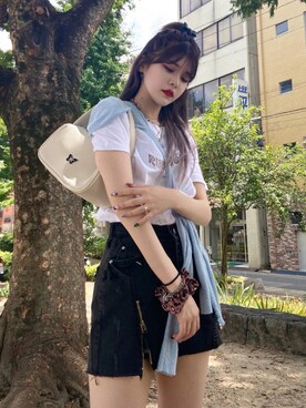 「13MONTH（サーティーンマンス）のアイテム」を使った、Never mind the XU / Chikashitsu+さん（レディース・162cm）の夏コーディネート