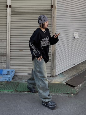 「NOMANUAL（NOMANUAL）のアイテム（帽子）」を使った、Never mind the XU / Chikashitsu+さん（レディース・158cm）の秋コーディネート