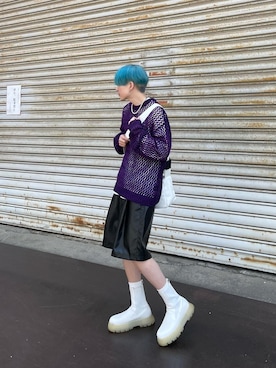 「Chikashitsu +（チカシツプラス）のアイテム（バッグ）」を使った、Never mind the XU / Chikashitsu+さん（メンズ・178cm）の春コーディネート