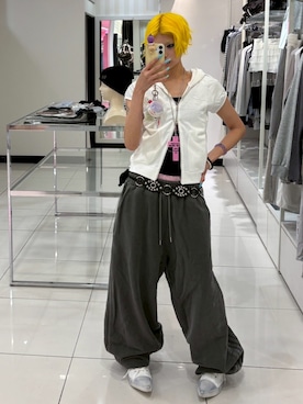 「Never mind the XU（ネバーマインドザエックスユー）の【Never mind the XU】cross fortune necklace / 【ネバーマインド ザ エックスユー】クロスチェーンネックレス（ネックレス、ピンク系）」を使った、Never mind the XU / Chikashitsu+さん（メンズ・170cm）の夏コーディネート