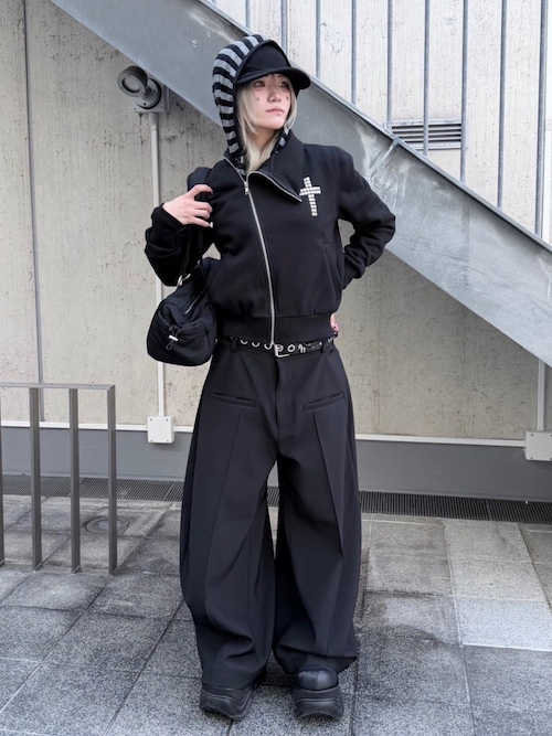 セール】【nmtc+】cross design diagonal zip up sweat / 【エヌ