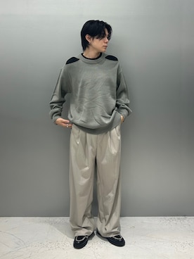 「Chikashitsu +（チカシツプラス）のアイテム（ニット/セーター）」を使った、Never mind the XU / Chikashitsu+さん（メンズ・170cm）の秋コーディネート