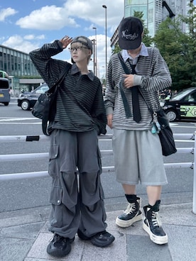 「アイテム（ポロシャツ）」を使った、Never mind the XU / Chikashitsu+さん（レディース・165cm）の秋コーディネート