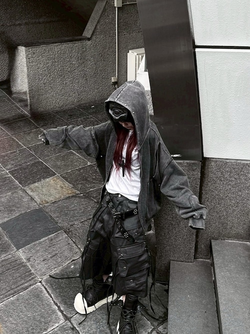 パーカー 「Never mind the XU」studs washing zip up hoodie
