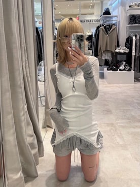 「Never mind the XU / Chikashitsu+（ネバーマインド ザ エックスユー / チカシツプラス）のアイテム」を使った、Never mind the XU / Chikashitsu+さん（レディース・160cm）の秋コーディネート