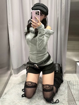 「アイテム（レッグウォーマー）」を使った、Never mind the XU / Chikashitsu+さん（レディース・153cm）の冬コーディネート