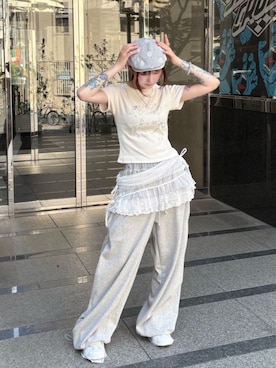 「アイテム（ハンチング/ベレー帽）」を使った、Never mind the XU / Chikashitsu+さん（レディース・163cm）の夏コーディネート